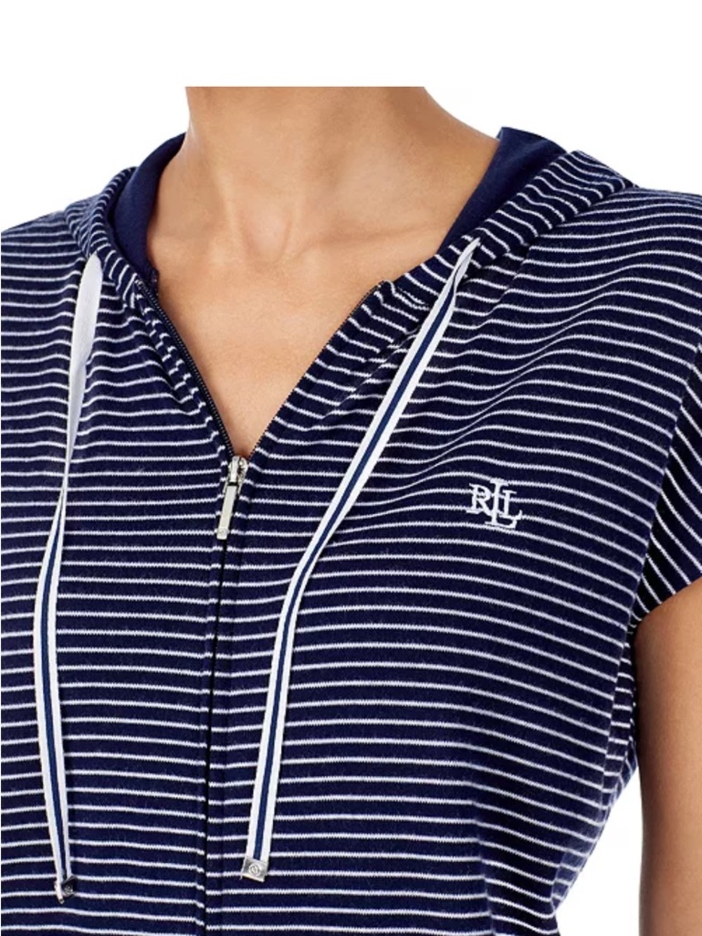 Lauren Ralph Lauren Navy Striped Knit Hooded Lounger